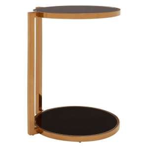 Kurhah Black Glass 2 Tier Side Table With Rose Gold Steel Frame