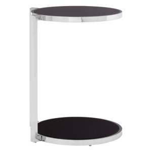 Kurhah Black Glass 2 Tier Side Table With Silver Steel Frame