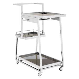 Kurhah Black Glass 3 Tier Drinks Trolley With Silver Frame