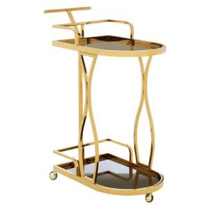 Kurhah Black Glass Serving Trolley With Gold Wavy Frame