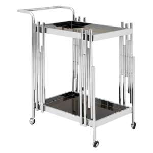 Kurhah Black Glass Serving Trolley With Silver Deco Frame
