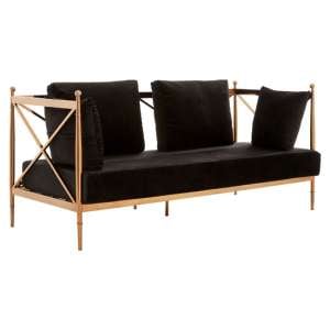 Kurhah Black Velvet 2 Seater Sofa With Rose Gold Lattice Frame