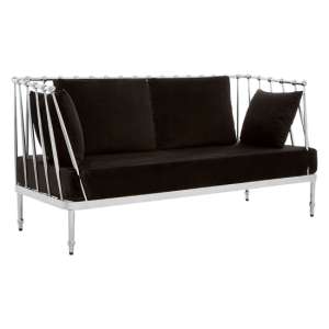 Kurhah Black Velvet 2 Seater Sofa With Silver Tapered Frame
