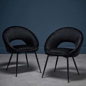 Lacee Black Velvet Dining Chairs With Black Legs In Pair