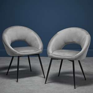 Lacee Grey Velvet Dining Chairs With Black Legs In Pair