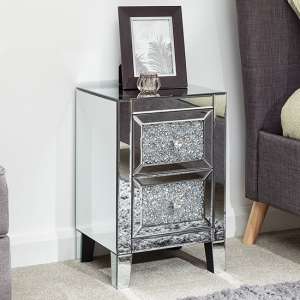 Lostock Mirrored Jewelled Bedside Cabinet With 2 Drawers