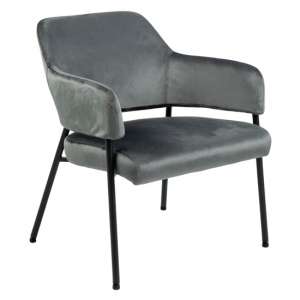 Lacygne Fabric Lounge Chair In Dark Grey With Matt Black Legs