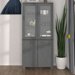 Laddie Pinewood Display Cabinet With 4 Doors In Dark Grey