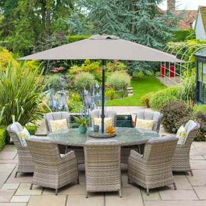 Laith Outdoor Oval 8 Seater Dining Set With Parasol In Wheat