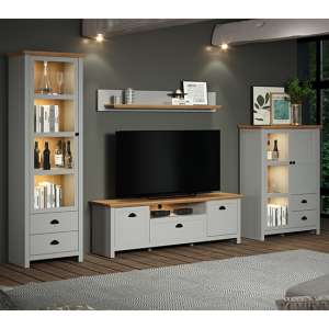 Lajos Wooden Living Room Furniture Set In Light Grey With LED
