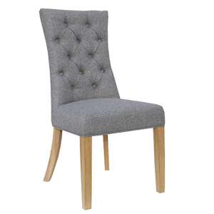 Lakeside Fabric Buttoned Curved Dining Chair In Light Grey