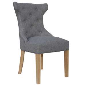 Lakeside Fabric Buttoned Winged Dining Chair In Light Grey