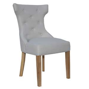Lakeside Fabric Buttoned Winged Dining Chair In Natural
