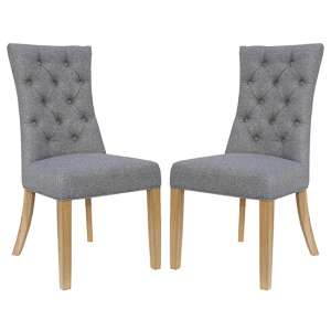 Lakeside Light Grey Fabric Buttoned Curved Dining Chair In Pair
