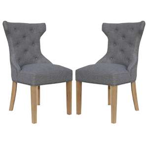 Lakeside Light Grey Fabric Buttoned Winged Dining Chair In Pair