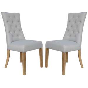 Lakeside Natural Fabric Buttoned Curved Dining Chair In Pair