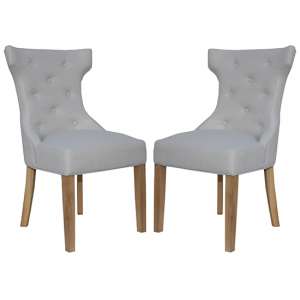 Lakeside Natural Fabric Buttoned Winged Dining Chair In Pair