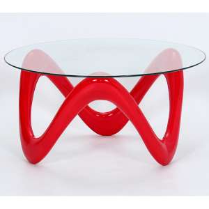 Lamar Clear Glass Coffee Table With Red Base