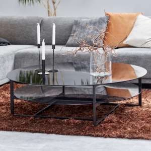 Lampe Round Smoked Glass Coffee Table With Glass Undershelf