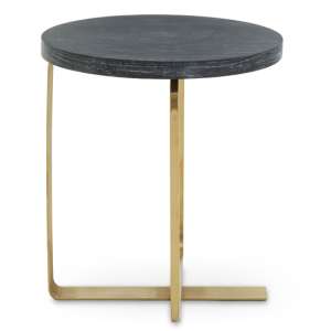 Lana Round Wooden Side Table In Black And Gold