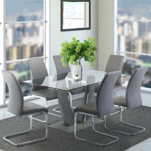 Lanlos Glass Dining Set In Clear With 6 Sako Chairs