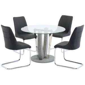 Lanlos Glass Round Dining Set In Clear With 4 Langhham Chairs