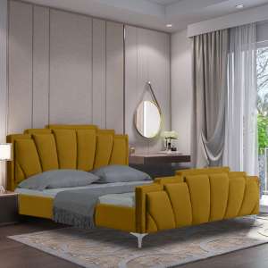 Lanier Plush Velvet Single Bed In Mustard
