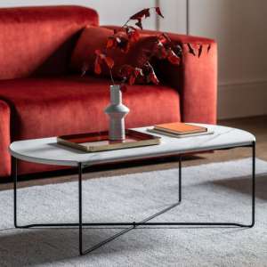 Lankford Wooden Coffee Table In White Marble Effect