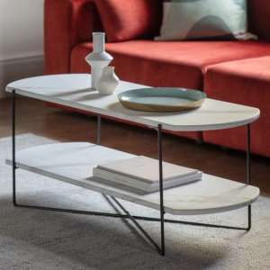 Lankford Wooden Undershelf Coffee Table In White Marble Effect