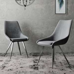 Laceby Dark Grey Velvet Fabric Dining Chairs In Pair
