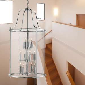 Lantern 12 Lights Clear Glass Ceiling Pendant Light In Chrome