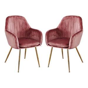 Lewes Dusky Pink Dining Chair With Gold Legs In Pair