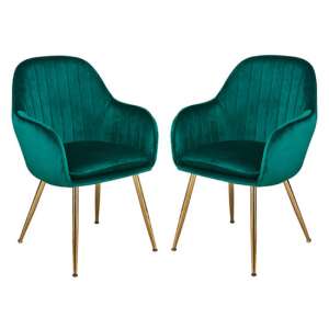 Lewes Forest Green Dining Chair With Gold Legs In Pair