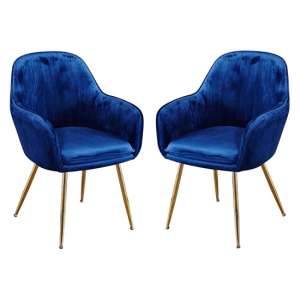 Lewes Royal Blue Dining Chair With Gold Legs In Pair