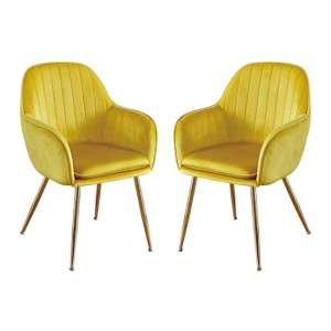 Lewes Yellow Dining Chair With Gold Legs In Pair
