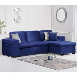 Laramie Velvet Reversible Chaise Sofa Bed In Blue