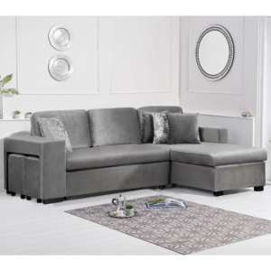 Laramie Velvet Reversible Chaise Corner Sofa Bed In Grey