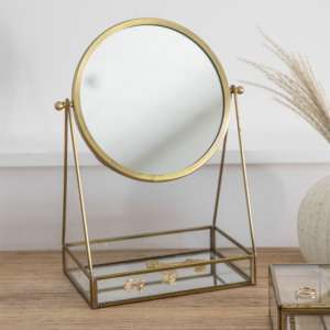 Largo Vanity Mirror With Tray In Antique Brass Iron Frame