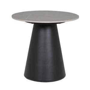 Laria Wooden Lamp Table In Grey With Black Metal Base