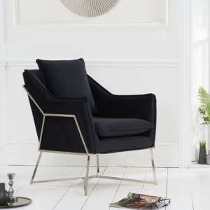 Larne Velvet Accent Chair In Black With Chrome Frame