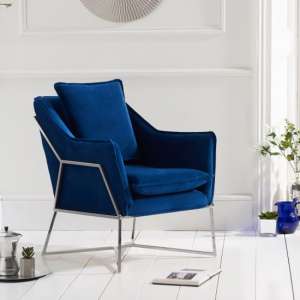 Larne Velvet Accent Chair In Blue With Chrome Frame