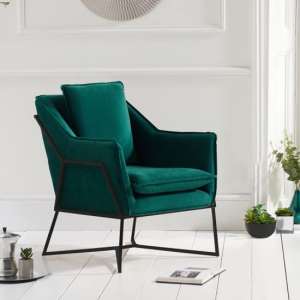 Larne Velvet Accent Chair In Green With Black Frame