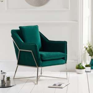 Larne Velvet Accent Chair In Green With Chrome Frame
