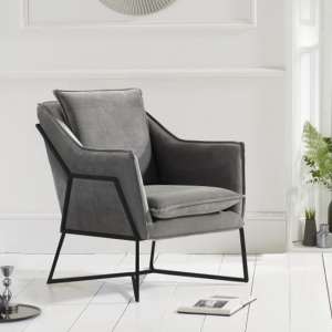 Larne Velvet Accent Chair In Grey With Black Frame