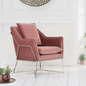 Larne Velvet Accent Chair In Pink With Chrome Frame