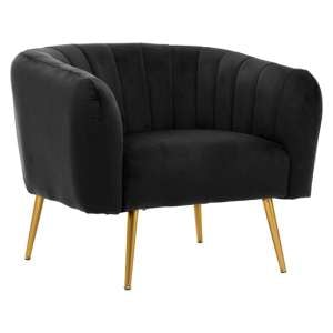 Larrisa Velvet Armchair With Gold Metal Legs In Black