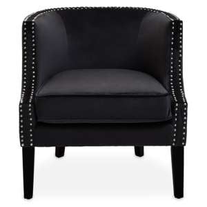Larrisa Velvet Studded Chair With Black Wooden Legs In Black