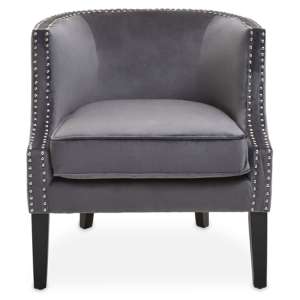 Larrisa Velvet Studded Chair With Black Wooden Legs In Grey