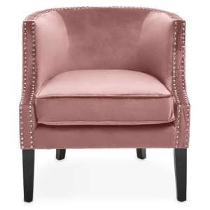 Larrisa Velvet Studded Chair With Black Wooden Legs In Pink