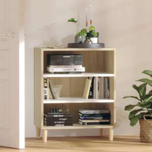 Larya Wooden Bookcase With 3 Shelves In White And Sonoma Oak
